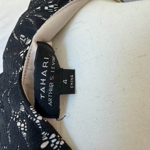 Tahari Black/Taupe Bonded Stretch Floral Lace Tiered Dress - Picture 7 of 9